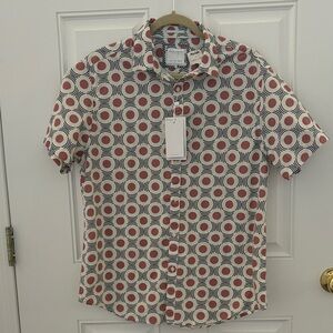 Denim & Flower Short Sleeve Button-Down Shirt in Cream and Rust Circle Print